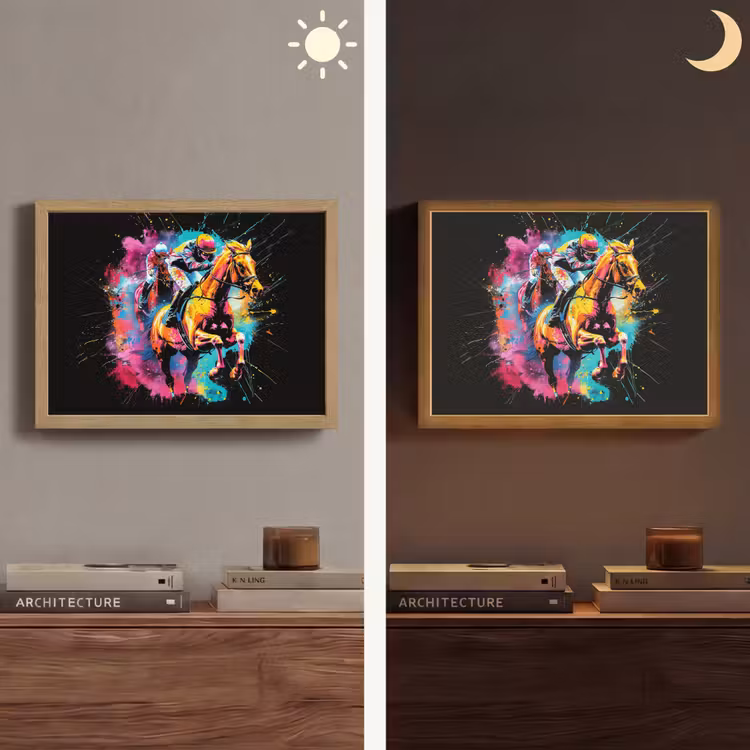 Graffiti - Sport - Paard rensport - Paardrijden Light Box met batterij (Wandlamp) middel -sfeer3