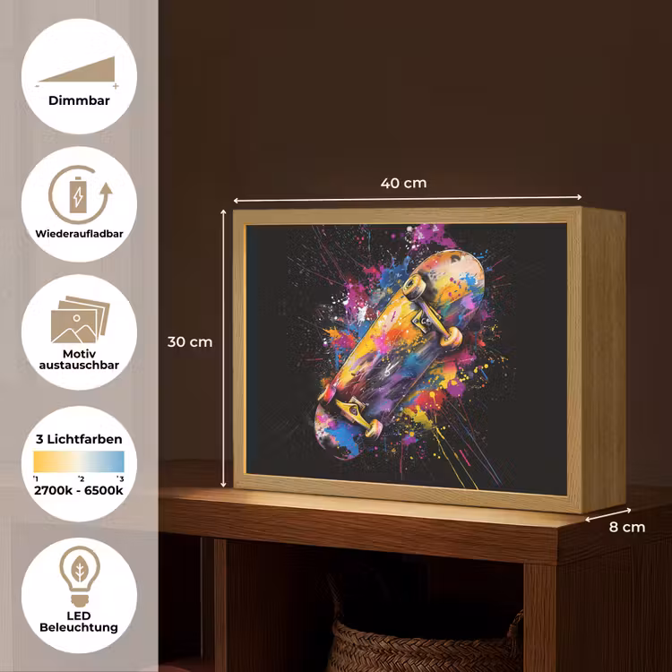 Graffiti - Sport - Skateboard - Skate Light Box met batterij (Wandlamp) middel -USP_websiteoverzichtDE