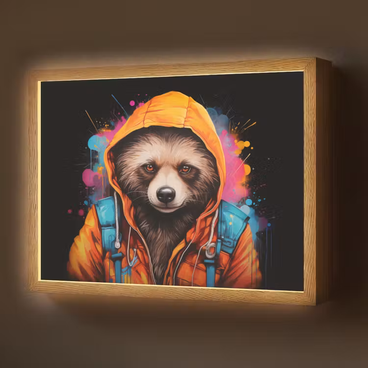 Graffiti - Wasbeer - Jas - Zwart Light Box met batterij (Wandlamp) middel -z3d_website