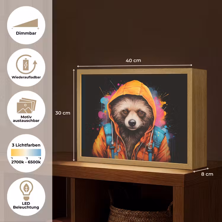 Graffiti - Wasbeer - Jas - Zwart Light Box met batterij (Wandlamp) middel -USP_websiteoverzichtDE