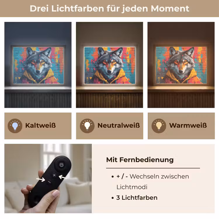 Graffiti - Wolf - Street art - Blauw Light Box met batterij (Wandlamp) middel -USP_lichtkleurDE
