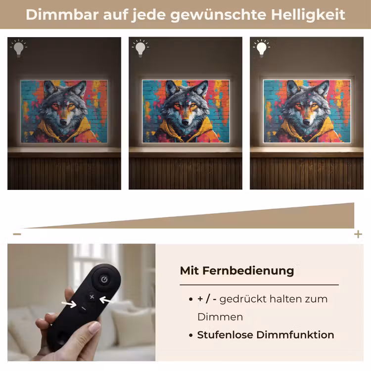 Graffiti - Wolf - Street art - Blauw Light Box met batterij (Wandlamp) middel -USP_dimbaarDE