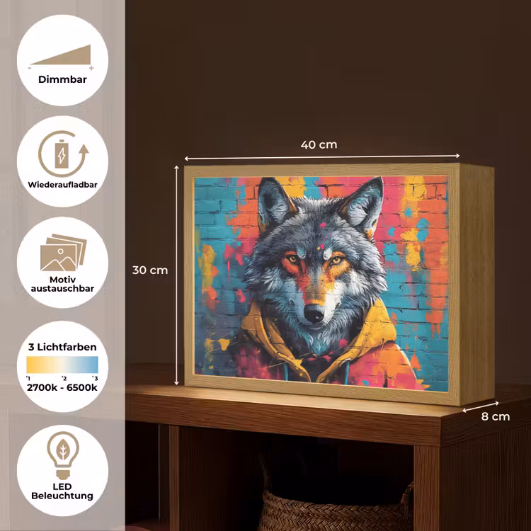 Graffiti - Wolf - Street art - Blauw Light Box met batterij (Wandlamp) middel -USP_websiteoverzichtDE