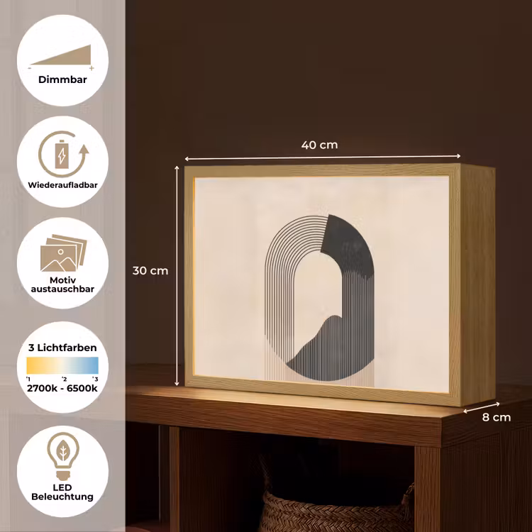 Grafisch gebogen motief - Beige Light Box met batterij (Wandlamp) middel -USP_websiteoverzichtDE