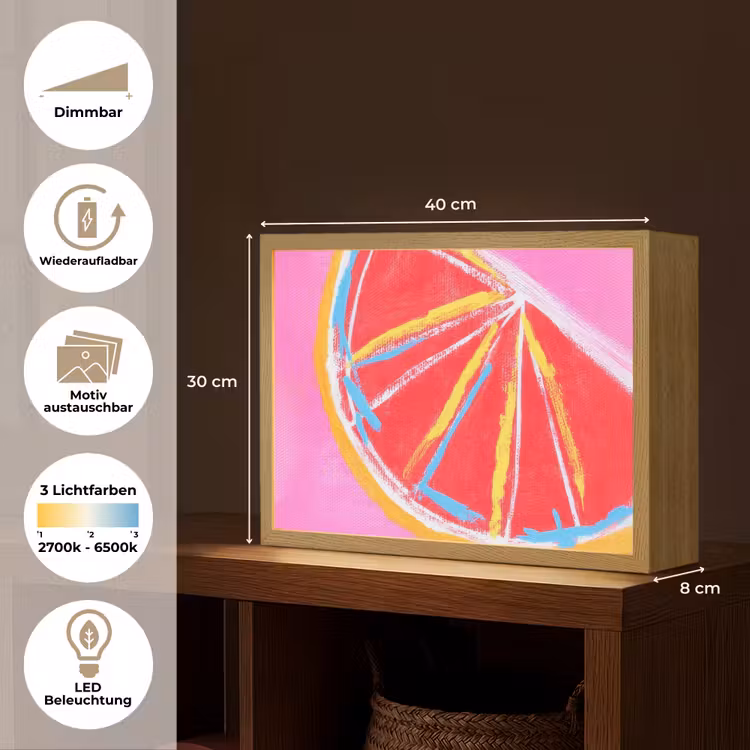 Grapefruit - Geschilderd - Roze - Strepen Light Box met batterij (Wandlamp) middel -USP_websiteoverzichtDE