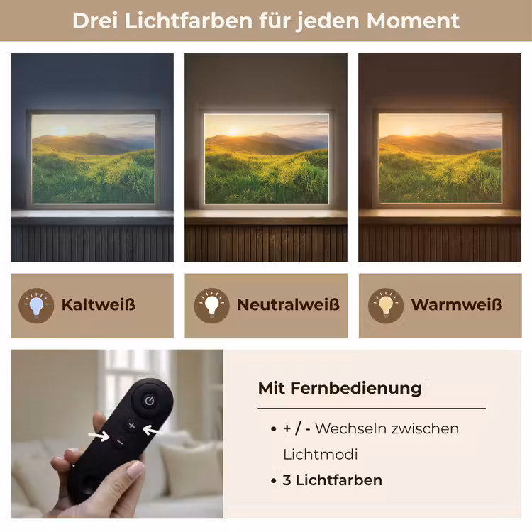 Gras - Heuvels - Zon - Natuur - Landschap Light Box met batterij (Wandlamp) middel -USP_lichtkleurDE