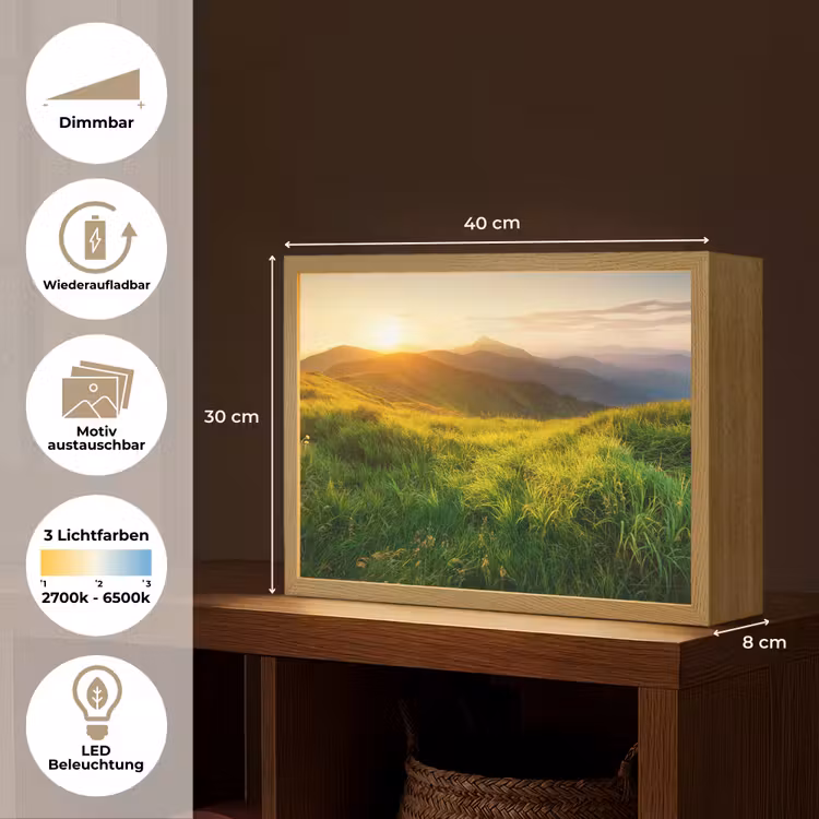 Gras - Heuvels - Zon - Natuur - Landschap Light Box met batterij (Wandlamp) middel -USP_websiteoverzichtDE