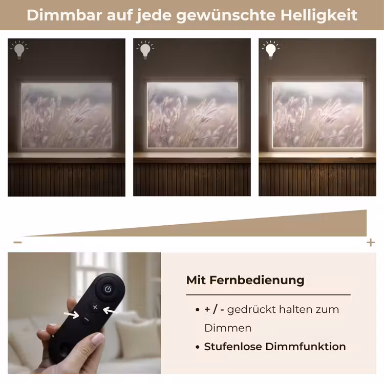 Graspluimen - Wind - Beige - Mistig Light Box met batterij (Wandlamp) middel -USP_dimbaarDE