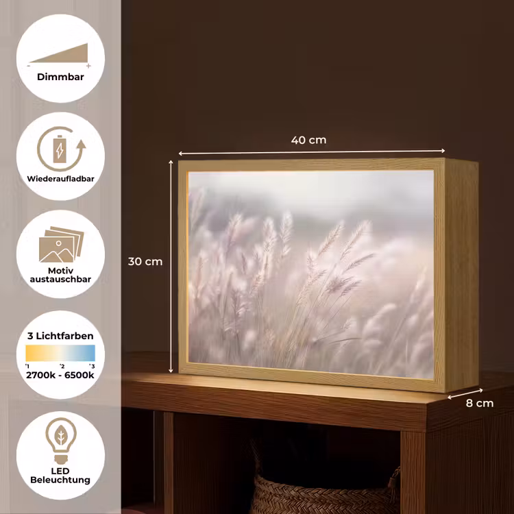 Graspluimen - Wind - Beige - Mistig Light Box met batterij (Wandlamp) middel -USP_websiteoverzichtDE