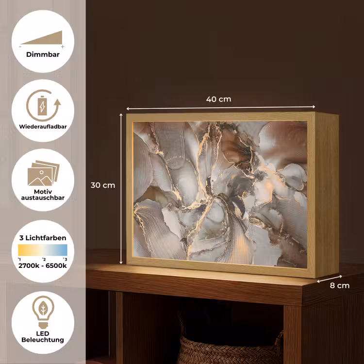 Grijs - Goud - Marmer - Marmerlook Light Box met batterij (Wandlamp) middel -USP_websiteoverzichtDE