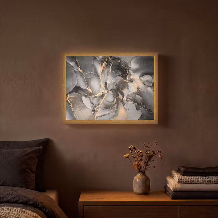 Grijs - Luxe - Goud - Marmer Light Box met batterij (Wandlamp) middel -sfeer4