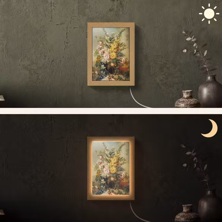 Grote vaas met bloemen - Josep Mirabent - Oude meesters Light Box met kabel (Wandlamp) klein -sfeer3