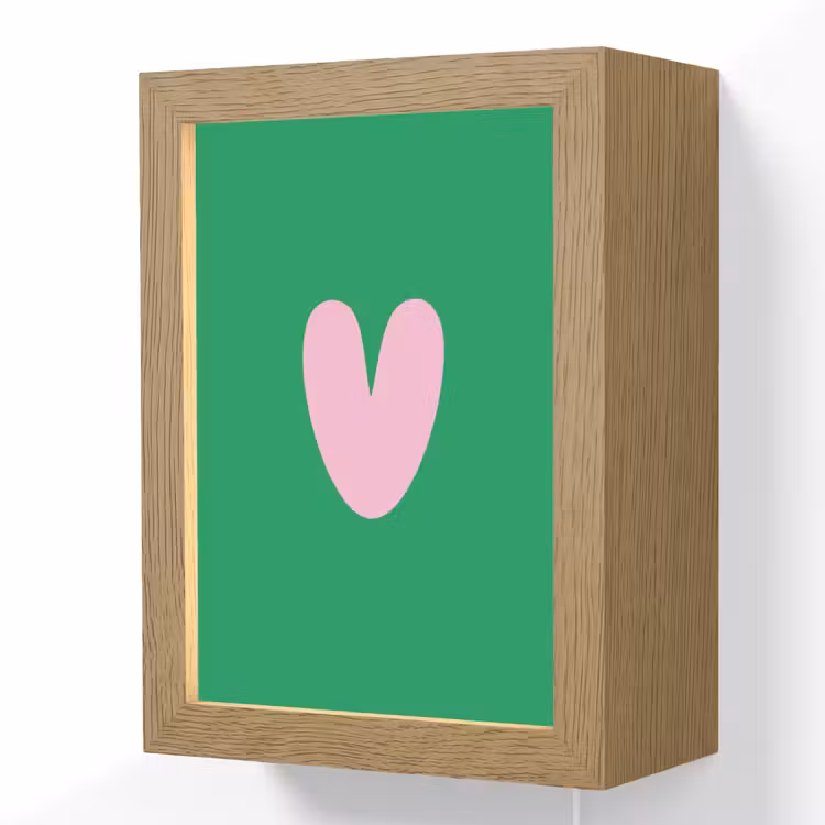 Groen - Hart - Minimalistisch - Valentijn Light Box met kabel (Wandlamp) klein -3d