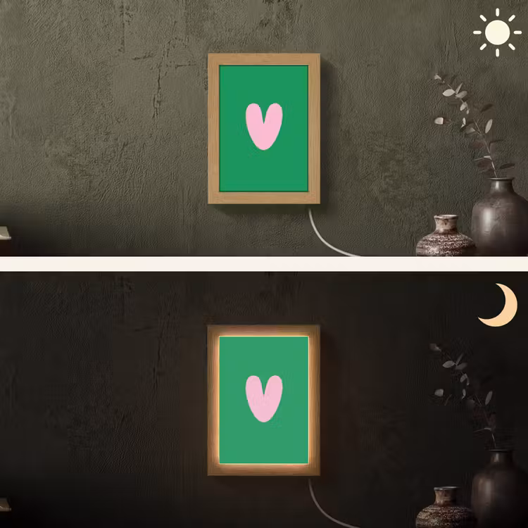 Groen - Hart - Minimalistisch - Valentijn Light Box met kabel (Wandlamp) klein -sfeer3
