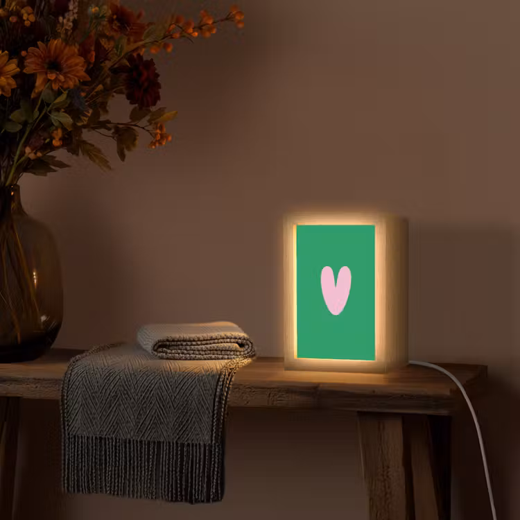Groen - Hart - Minimalistisch - Valentijn Light Box met kabel (Wandlamp) klein -sfeer4
