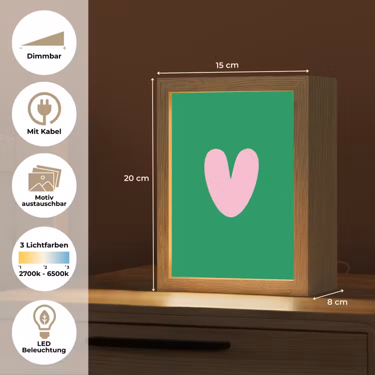 Groen - Hart - Minimalistisch - Valentijn Light Box met kabel (Wandlamp) klein -USP_websiteoverzichtDE