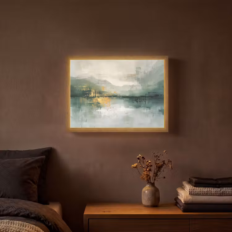Groen - Modern - Abstract - Goud Light Box met batterij (Wandlamp) middel -sfeer4