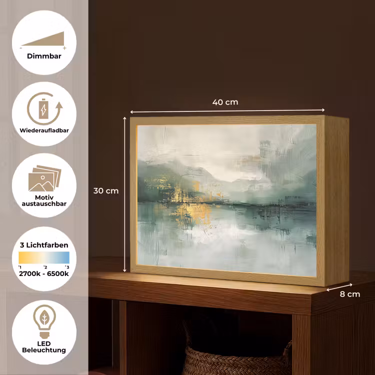 Groen - Modern - Abstract - Goud Light Box met batterij (Wandlamp) middel -USP_websiteoverzichtDE