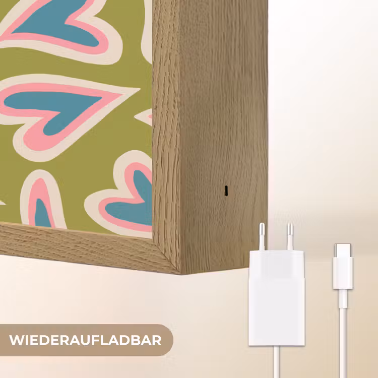 Groen - Retro - Hartjes - Patroon Light Box met batterij (Wandlamp) middel 907 -USP_websiteoplaadbaarDE