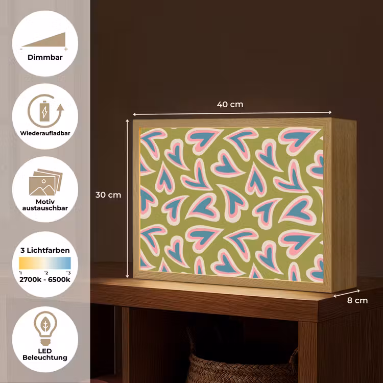 Groen - Retro - Hartjes - Patroon Light Box met batterij (Wandlamp) middel 907 -USP_websiteoverzichtDE