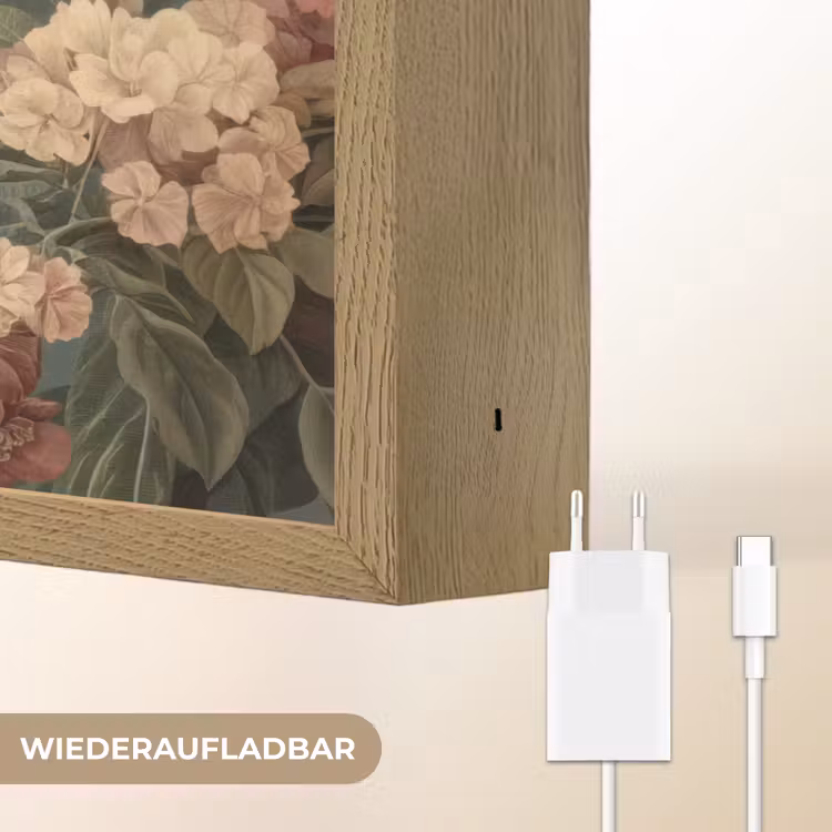Groene papegaai - Kleurrijke bloemen - Donkere achtergrond Light Box met batterij (Wandlamp) middel -USP_websiteoplaadbaarDE