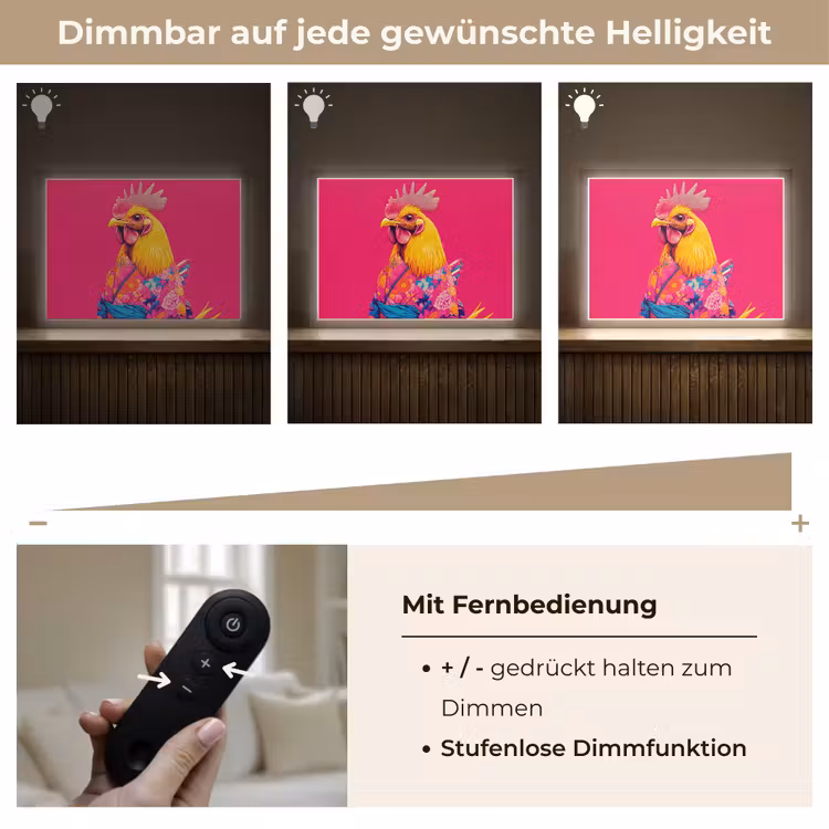 Haan - Kleurrijk - Kimono - Roze Light Box met batterij (Wandlamp) middel -USP_dimbaarDE