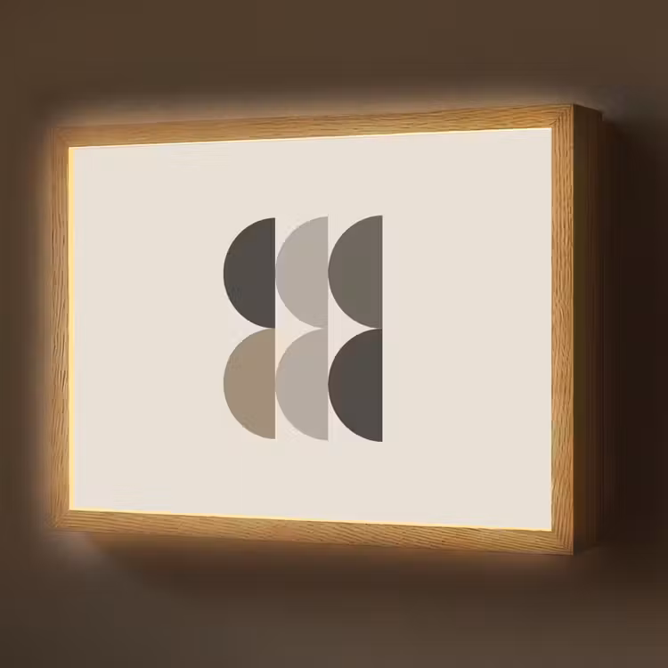 Halve cirkels - Aardetinten - Grafisch Light Box met batterij (Wandlamp) middel -z3d_website