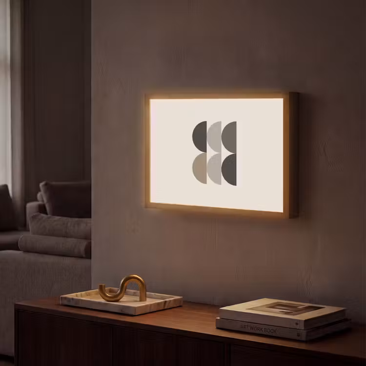 Halve cirkels - Aardetinten - Grafisch Light Box met batterij (Wandlamp) middel -sfeer1
