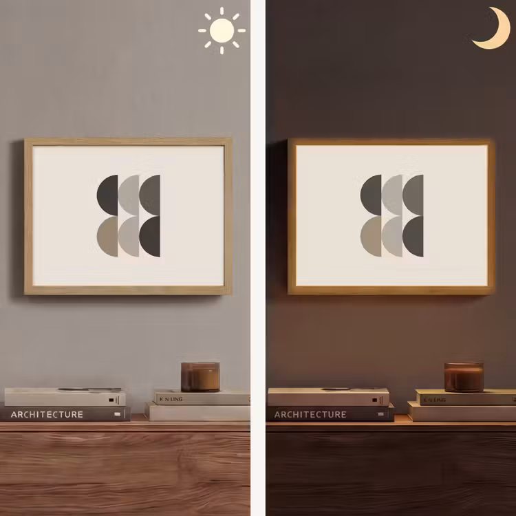 Halve cirkels - Aardetinten - Grafisch Light Box met batterij (Wandlamp) middel -sfeer3
