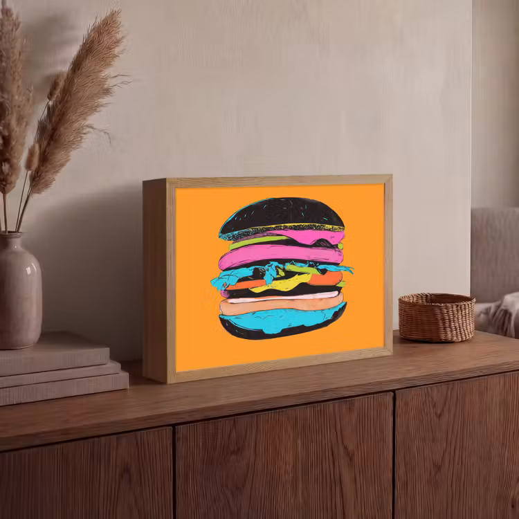 Hamburger - Kleurrijk - Speels Light Box met batterij (Wandlamp) middel -sfeer2