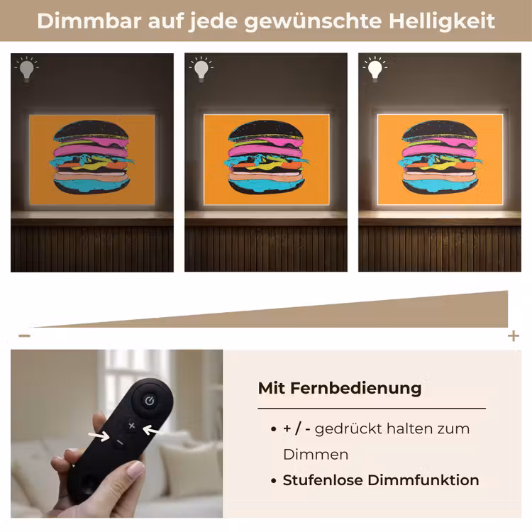 Hamburger - Kleurrijk - Speels Light Box met batterij (Wandlamp) middel -USP_dimbaarDE