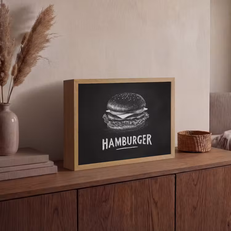 Hamburger - Krijttekst - Zwart - Wit Light Box met batterij (Wandlamp) middel -sfeer2