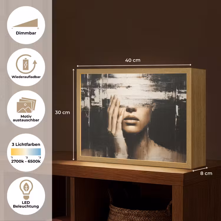 Hand - Gezicht - Strepen - Abstract Light Box met batterij (Wandlamp) middel -USP_websiteoverzichtDE