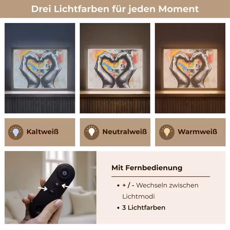 Handen - Hart - Street art - Graffiti Light Box met batterij (Wandlamp) middel -USP_lichtkleurDE