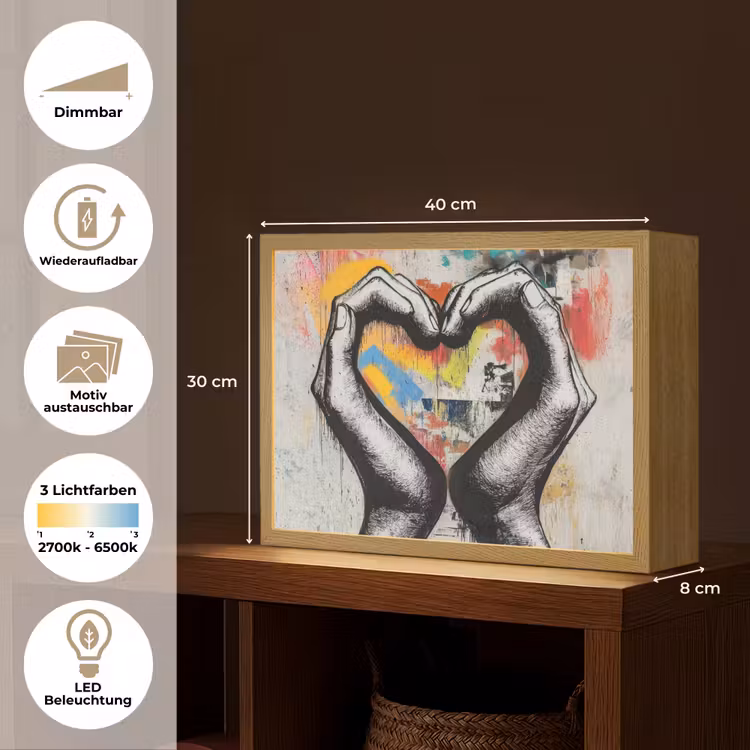 Handen - Hart - Street art - Graffiti Light Box met batterij (Wandlamp) middel -USP_websiteoverzichtDE