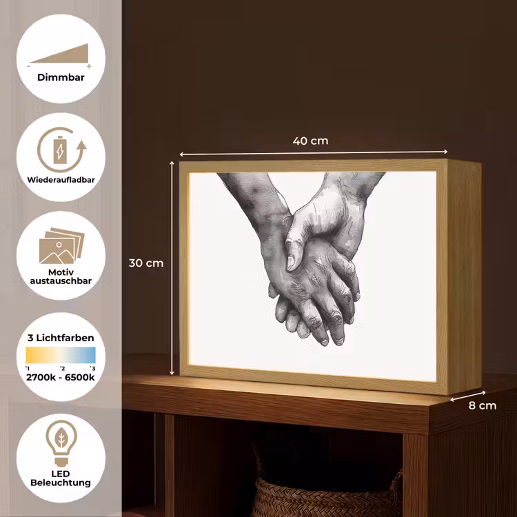Handen - Zwart wit - Modern - Kunst Light Box met batterij (Wandlamp) middel -USP_websiteoverzichtDE
