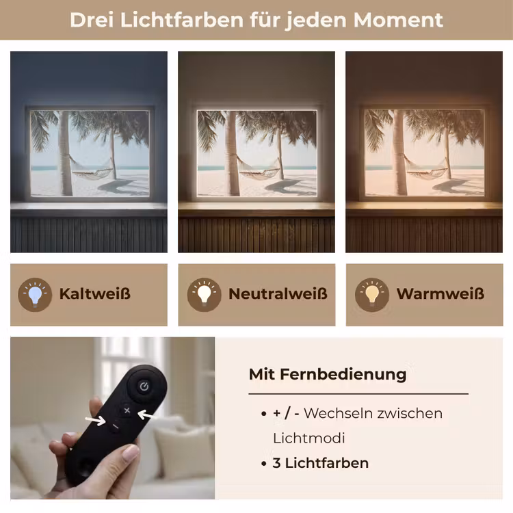 Hangmat - Palmbomen - Strand - Zee Light Box met batterij (Wandlamp) middel -USP_lichtkleurDE