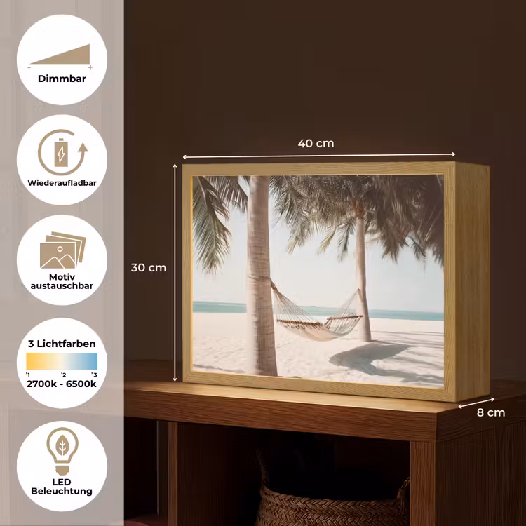 Hangmat - Palmbomen - Strand - Zee Light Box met batterij (Wandlamp) middel -USP_websiteoverzichtDE