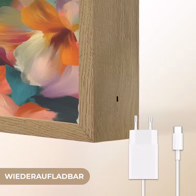 Harmonieus - Abstracte bloemen - Warme tinten Light Box met batterij (Wandlamp) middel -USP_websiteoplaadbaarDE