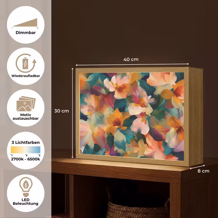 Harmonieus - Abstracte bloemen - Warme tinten Light Box met batterij (Wandlamp) middel -USP_websiteoverzichtDE