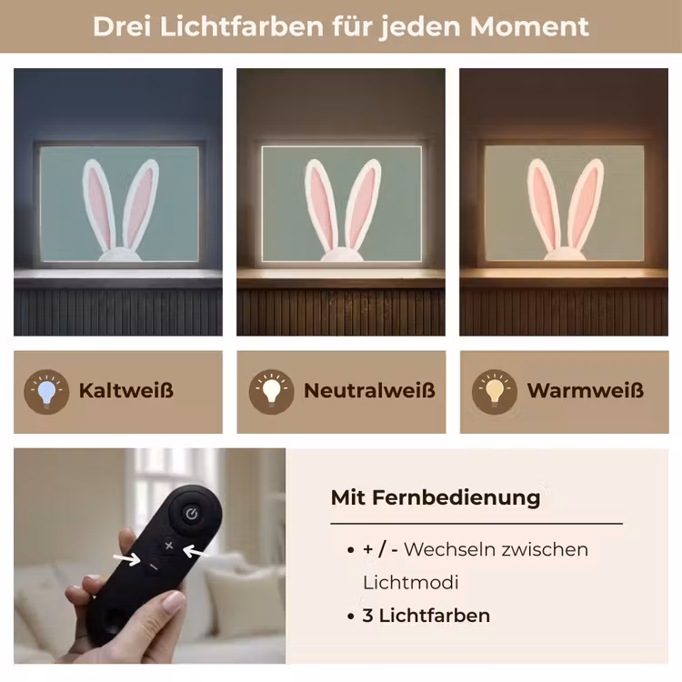 Hazen - Oren - Roze Light Box met batterij (Wandlamp) middel -USP_lichtkleurDE