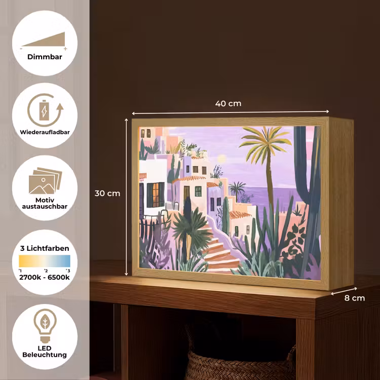 Huizen - Minimalistisch - Palmbomen - Kust Light Box met batterij (Wandlamp) middel -USP_websiteoverzichtDE