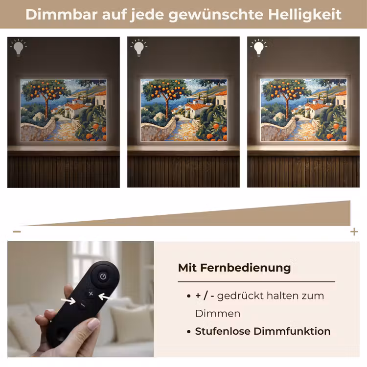 Huizen - Mozaïek - Sinaasappelbomen - Zee Light Box met batterij (Wandlamp) middel -USP_dimbaarDE