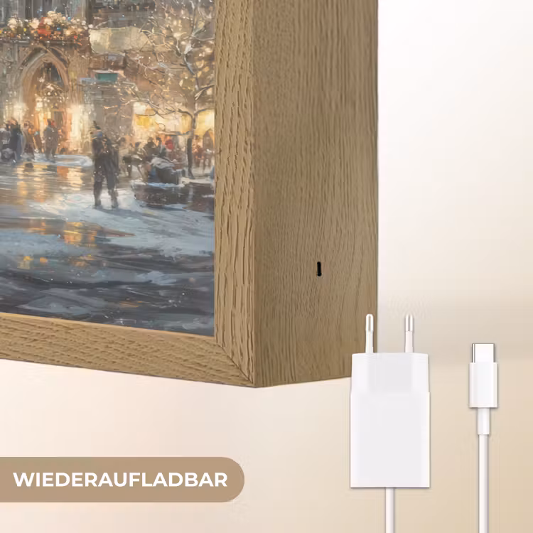 Kerstnacht - Stadsplein - Meerkleurig Light Box met batterij (Wandlamp) middel -USP_websiteoplaadbaarDE