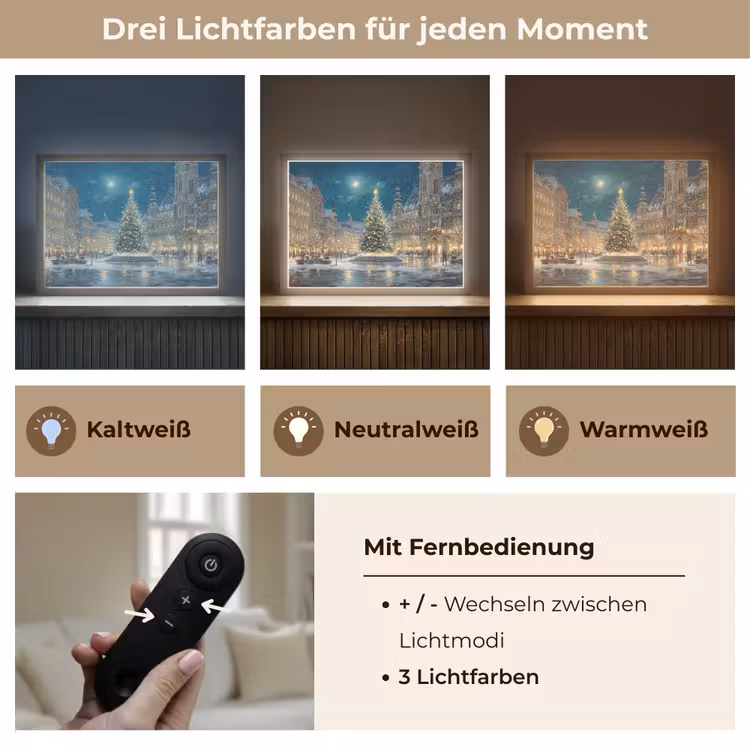 Kerstnacht - Stadsplein - Meerkleurig Light Box met batterij (Wandlamp) middel -USP_lichtkleurDE