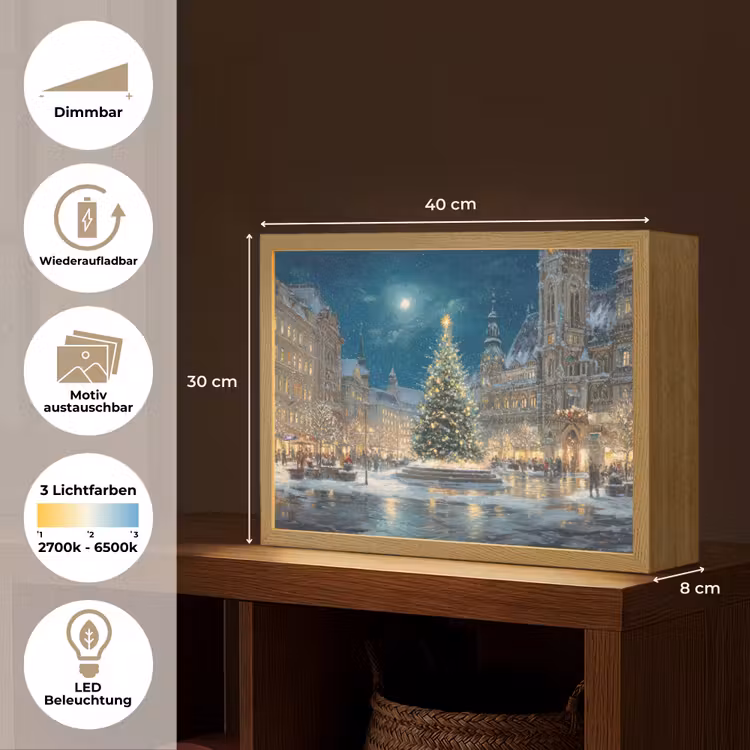 Kerstnacht - Stadsplein - Meerkleurig Light Box met batterij (Wandlamp) middel -USP_websiteoverzichtDE