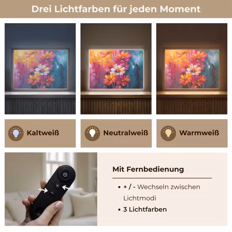 Felle bloemen - Dynamisch - Levendig Light Box met batterij (Wandlamp) middel -USP_lichtkleurDE