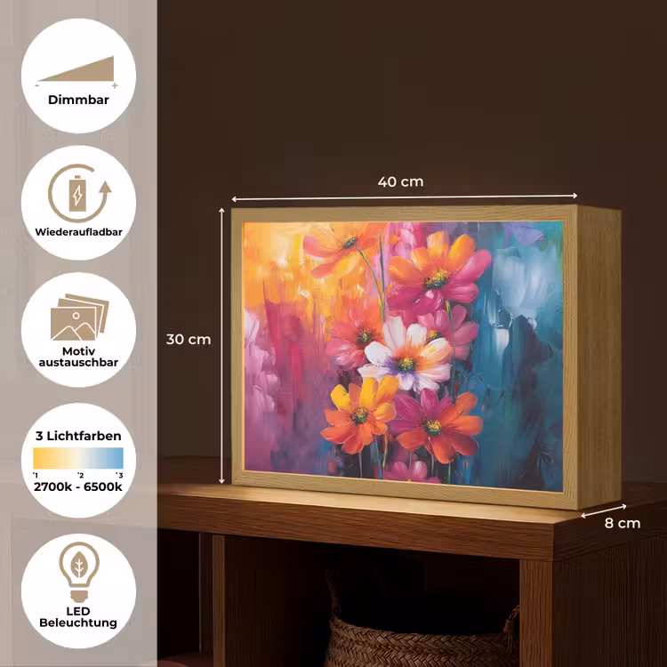 Felle bloemen - Dynamisch - Levendig Light Box met batterij (Wandlamp) middel -USP_websiteoverzichtDE