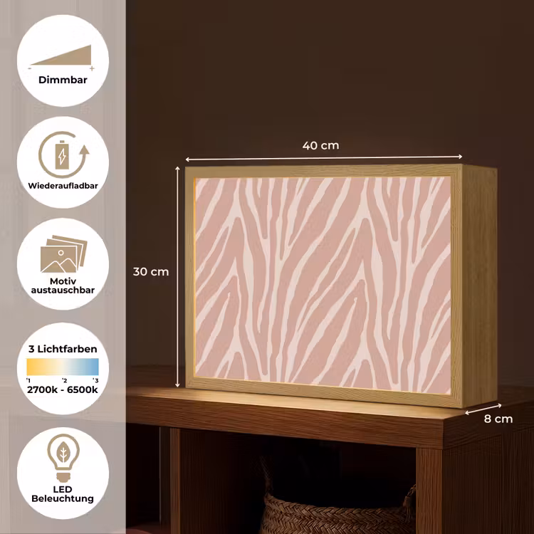 Lichtroze - Zebra - Patroon - Donkerroze Light Box met batterij (Wandlamp) middel 907 -USP_websiteoverzichtDE