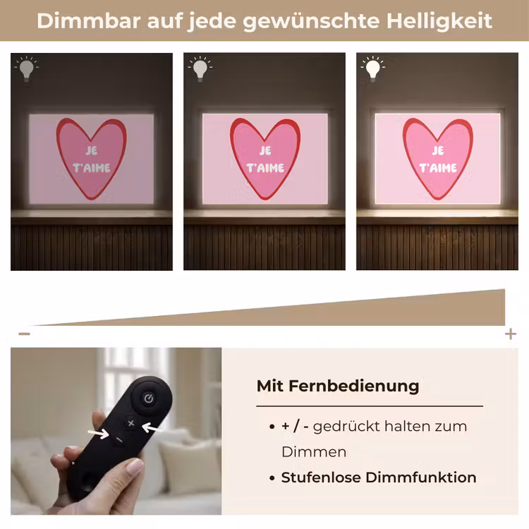 Hart - Frans - Valentijn - Roze Light Box met batterij (Wandlamp) middel -USP_dimbaarDE